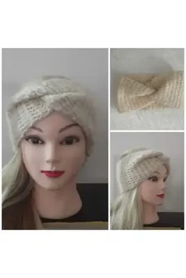 Nympha Örgü saç bandı, El örgüsü bükümlü bandana, kışlık yarım bere, örgü kulaklık