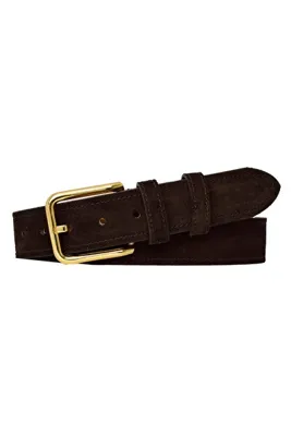 GoDeri %100 Hakiki Deri, Gold Tokalı 4 Cm Süet Koyu Kahverengi Kadın Kemeri; Kot, Spor Kemer=süet.76.KoKa