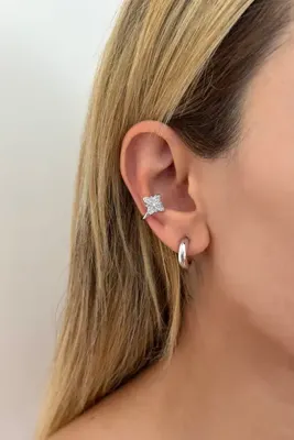 Lavian Accessories Gold Taş Detaylı Çiçekli Earcuff
