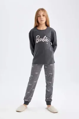 Defacto Kız Çocuk Pijama Takım Barbie Uzun Kollu Üst Beli Lastikli Uzun Alt 3164250
