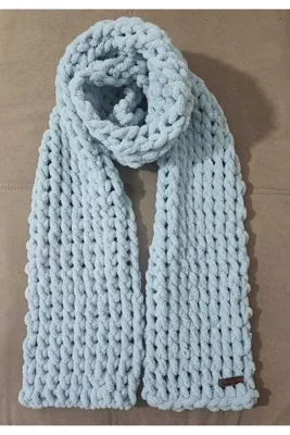 BODUR EMBROIDERY Atkı Puffy %100 El Örgüsü 200 * 22 Cm AÇIK GRİ ( BUZ MAVİSİ )