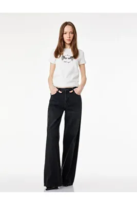 Koton Slim Fit Kısa Kollu Bisiklet Yaka Melek Baskılı Tişört