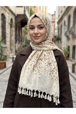 Genel Markalar 110x110 cm Pamuklu Desenli Boncuklu Yazma Eşarp