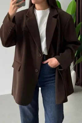 HerTon Kadın Vatkalı Oversize Maskulen Blazer Ceket