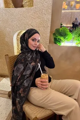 cs camellia scarf Pretty Kraş Şal - Siyah-Bej
