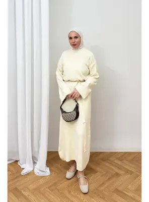 Melike Tatar Triko Elbise 80-8419 KREM