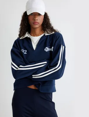 Koton Polo Yaka Sweatshirt Çizgili Baskılı Üç İplik