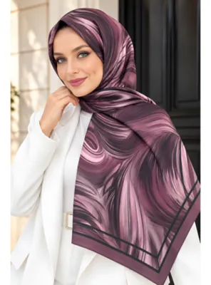 İmajButik Mürdüm Aqua Desenli Soft Şal