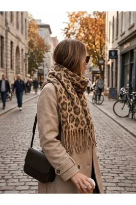 Nilbutik Leopar Premium Atkı Yumuşak Dokulu Omuz Şalı