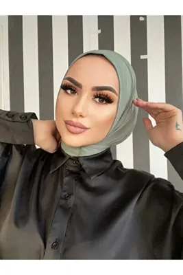 Genel Markalar Kadın Tesettür Mint Çıtçıtlı Boyunluk Hijap Bone Model Eşarp Şal 01