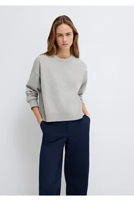 Mavi Bisiklet Yaka Gri Kazak Loose Fit / Bol Rahat Kesim 1710844-80196