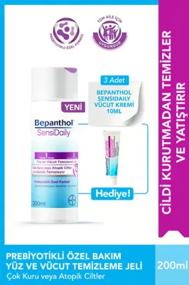 Bepanthol SensiWash Yüz ve Vücut Temizleme Jeli 200ml + Sensidaily 200ml + Mini Boy Hediye - Çok Kuru Atopik Ciltler, Günlük Vücut Bakım