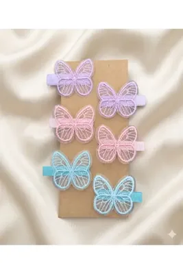 Jeevee Kelebek Figürlü Nakışlı Kız Çocuk Toka Seti - Pastel Renkli Lüks Pens Toka - Butterfly Serisi