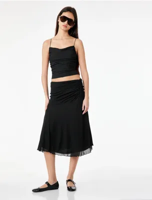 Koton Slim Fit Büzgülü A Kesim Midi Etek