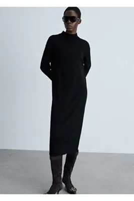 MANGO Woman Perkins yakalı triko elbise