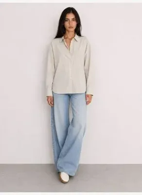 Loft Kadın Bej Uzun Kol Gömlek Yaka Loose Fit Gömlek