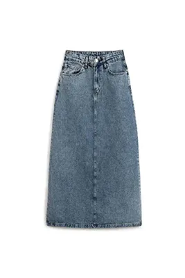 praye Uzun Çan Denim Etek Eskitme Kot