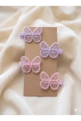 Jeevee Kelebek Figürlü Nakışlı Kız Çocuk Toka Seti - Pastel Renkli Lüks Pens Toka - Butterfly Serisi