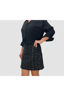 ABAS Tüvit Kumaş Siyah Mini Boy Çan Model Astarlı Etek