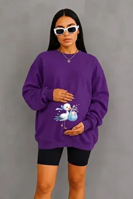 DM DOLCE MORE 3 İPLİK PENYE FERMUAR İÇİNDEKİ BEBEK BASKILI HAMİLE SWEATSHIRT JW2