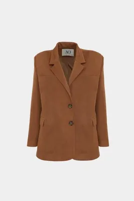 Açelya Okcu Premium Oversize Çift Düğme Blazer Kadın Süet Ceket