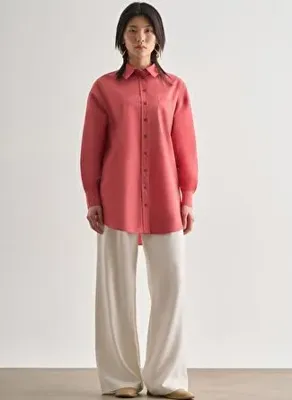 Mizalle Premium Saf Pamuk Şeftali Rengi Oversize Gömlek