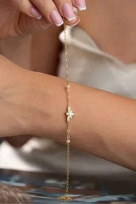 Nereze 925 Ayar Gümüş Gold Kaplama Zirkon Taşlı Arı Tasarım Bileklik