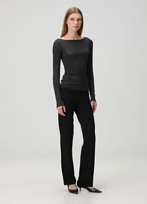 Skims High Waist Pintuck Straight Leg Siyah Pantolon