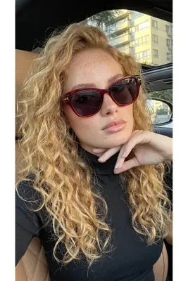 funeyes Rosa Bordo Cat Eye Köşeli Çekik Büyük Güneş Gözlüğü Cam UV400 Korumalı