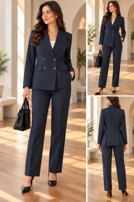 KAROL Lacivert Kruvaze Yaka Çift Düğmeli Blazer Ceket