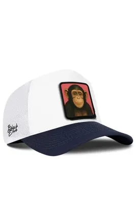 BlackBörk Maymun Logolu Lacivert-Beyaz Trucker Şapka