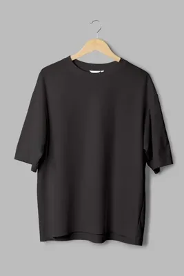 Overoz Kadın Siyah Basic Düz Baskısız Süper Oversize Salaş Boyfriend T-shirt 1000