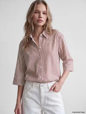 LCW Vision Çizgili Oversize Kadın Gömlek