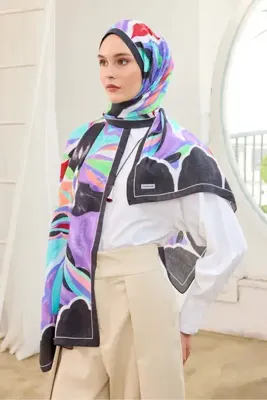 Silk Home Mayda Şal IST 81001 - 13 Siyah - Mavi Soyut Desen