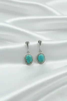 BY BARUN SİLVER Sallantılı Küpe Gümüş Firuze Mavi Taşlı 925 Ayar Gümüş