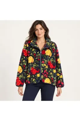 ASL WOMAN Premium Çiçek Desenli Fermuarlı Polar