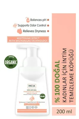 Incia %100 Doğal İntim Yıkama Köpüğü pH 3.8 Beyazlatma Etkili ve Koku Önleyici Vegan 200 ml