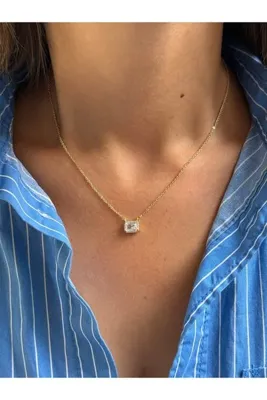 Tuysa Jewelry Baget Kesim Zirkon Taşlı Minimal Kolye