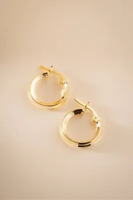 Nereze 925 Ayar Gümüş Gold Kaplama Kalemli 15 mm Sade Şarnel Küpe