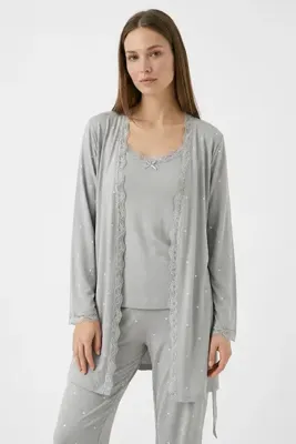 TURAY Flexible Summer Bambu Kısakol Sabahlıklı İp askı Kadın Pijama Takımı