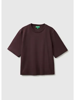 United Colors Of Benetton Kadın Kahverengi %100 Pamuk Boxy Fit T-Shirt