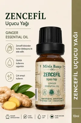 Minia Bahçe Bitki ve Sanat Atölyesi Zencefil Uçucu Yağı Saf ve Katkısız Bitkisel Uçucu Yağ 10 ML