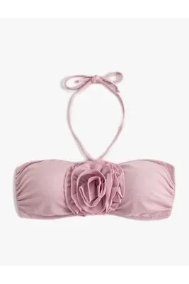 Koton Straplez Bikini Üstü Gül Aplike Detaylı Askı Detaylı Pedli