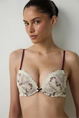 Penti Bej Wow Çiçekli Dantelli Push Up Sütyen