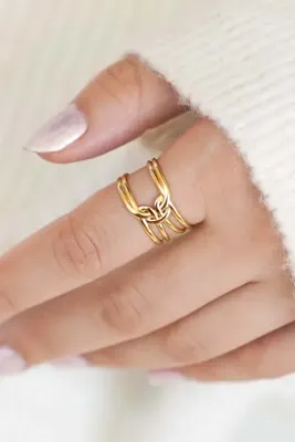 TREND COLLECTİON Zincir Formlu Düğümlü Gold Çelik Kadın Yüzük
