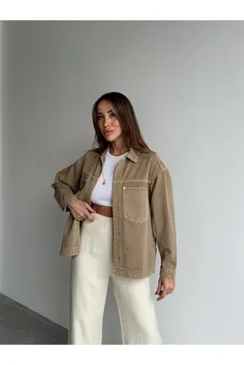 Maldia Shop Kadın Gabardin Kumaş Cep Detaylı Krem Gömlek