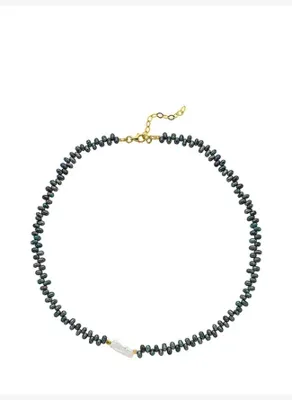 Linya Jewellery Oden Asimetrik Siyah Barok İncili Kolye