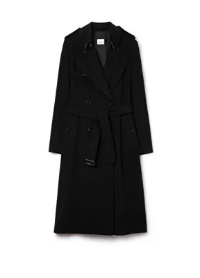 Burberry Long Kensington Trench Siyah Kaşmir Karışımlı Kadın Kaban