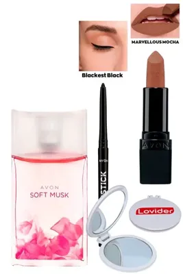 Avon Soft Musk Kadın Parfüm + Siyah Göz Kalemi + Marvellous Mocha Mat Ruj + Lovider Cep Aynası