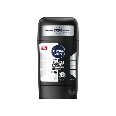 NIVEA MEN Erkek Stick Deodorant Black&White İnvisible Orginal,72 Saat Anti Perspirant Koruma,Leke Karşıtı
